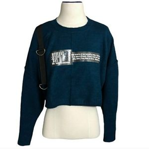 SHOWOFF Peacock Blue Cropped Sweater Size Large. NWOT!